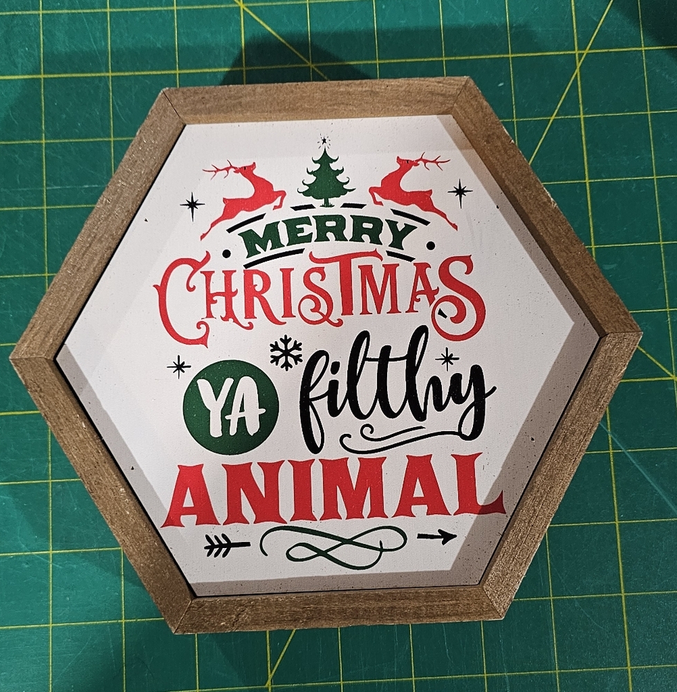 Christmas Hexagon Sign with Red and Green Accents